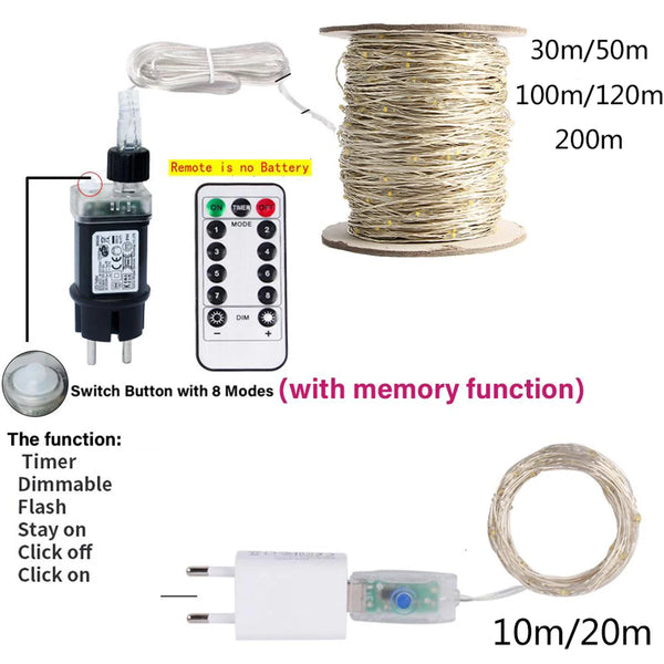 Lampki LED 100M Zewnętrzne Świąteczne